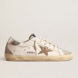 Golden Goose Super-Star with Gold glitter star & ice grey suede inserts